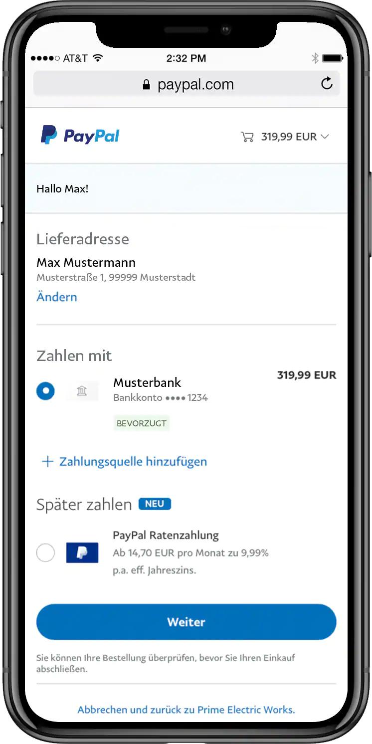 PayPal Ratenzahlung - Schritt 2