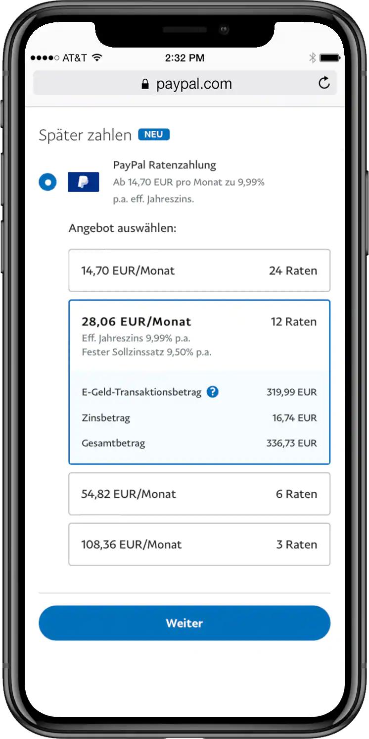 PayPal Ratenzahlung - Schritt 3